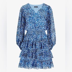 Express Leopard Print V-Neck Tiered Ruffle Dress.